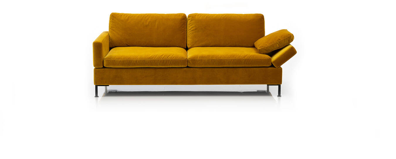 Das Sofa Alba von Brühl in gelbem Samtstoff. Alba Sofa Stoff gelb brühl