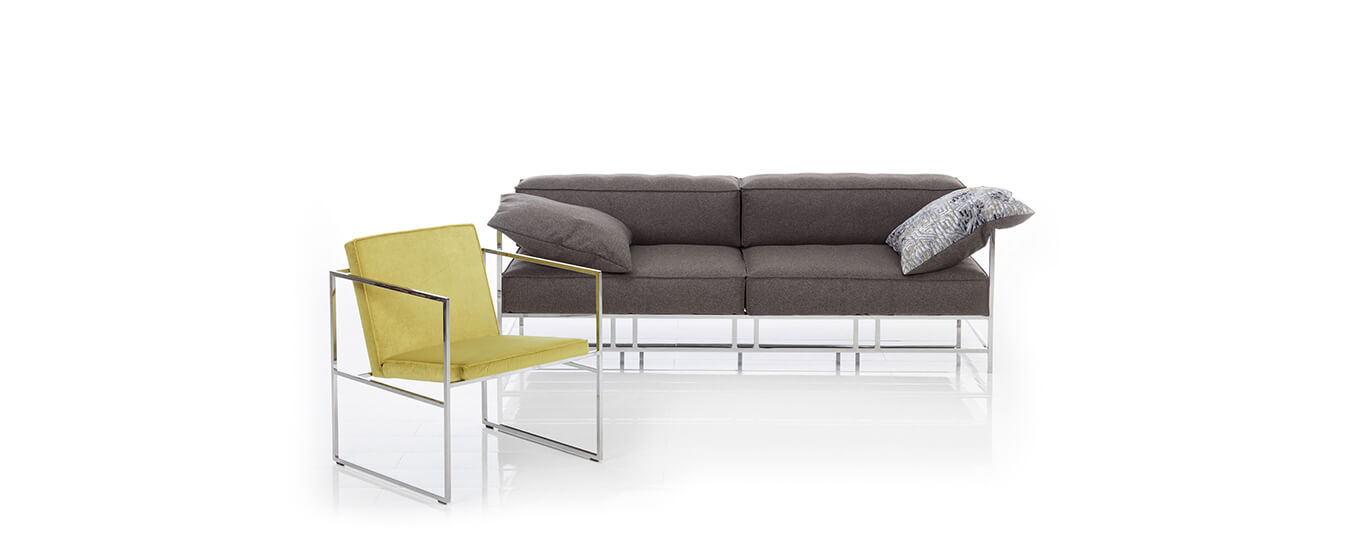 Das Easy Pieces Forever Sofa von Bruehl mit Fizlstoff und verchromten Metallgestell. Sofa Easy Pieces Forever Brühl Grace Sessel