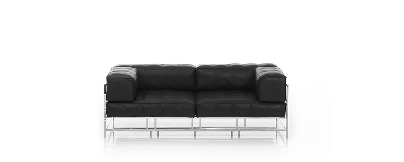 Sofa Easy Pieces Forever von Bruehl mit Naturleder und verchromten Metallgestell. Sofa Easy Pieces Forever Brühl Leder
