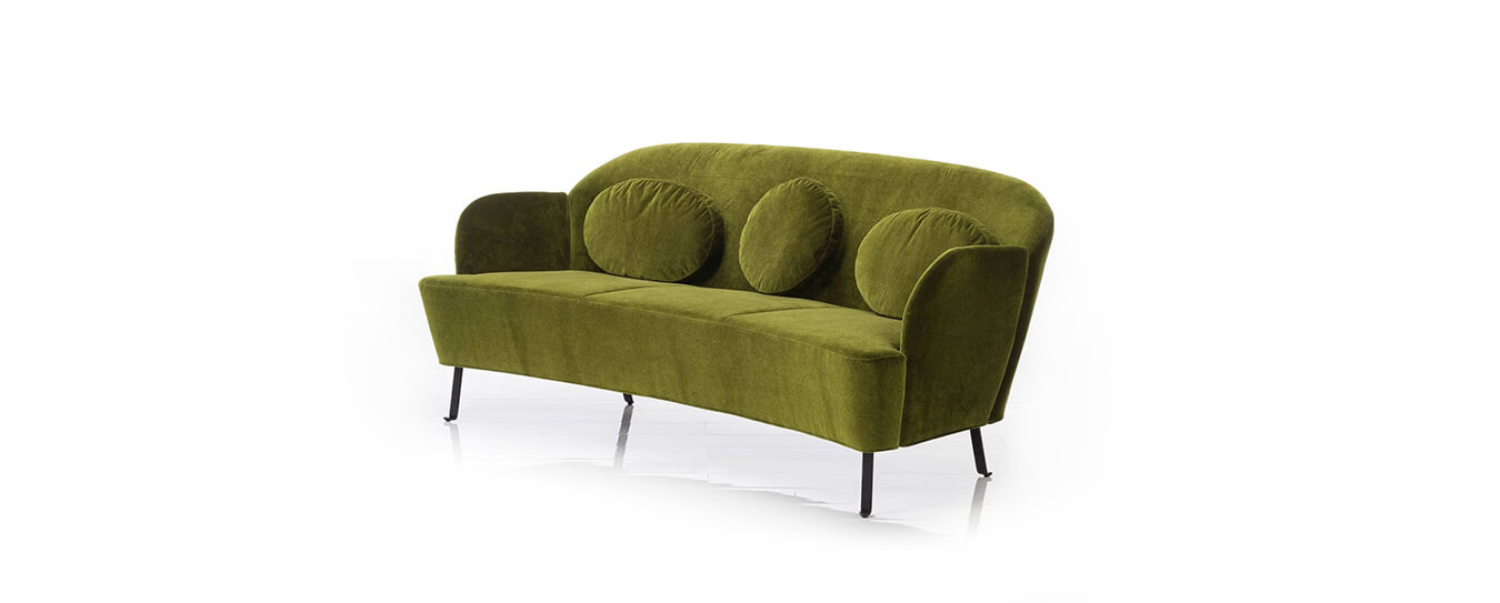 Das Sofa Floret von Brühl in grünem Velourstoff. Sofa Floret Brühl