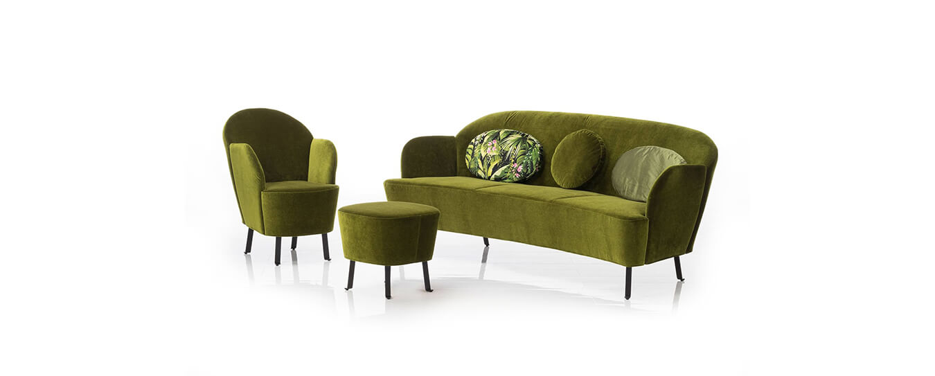 Das Ensemble Floret von Brühl aus Sofa, Sessel und Hocker. Sofa Sessel Floret Brühl