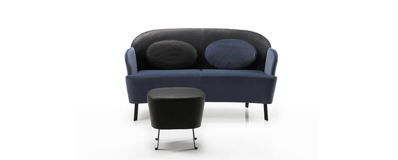 Hocker und Sofa Floret von Brühl in Leder und Stoff. Sofa Hocker Floret Brühl