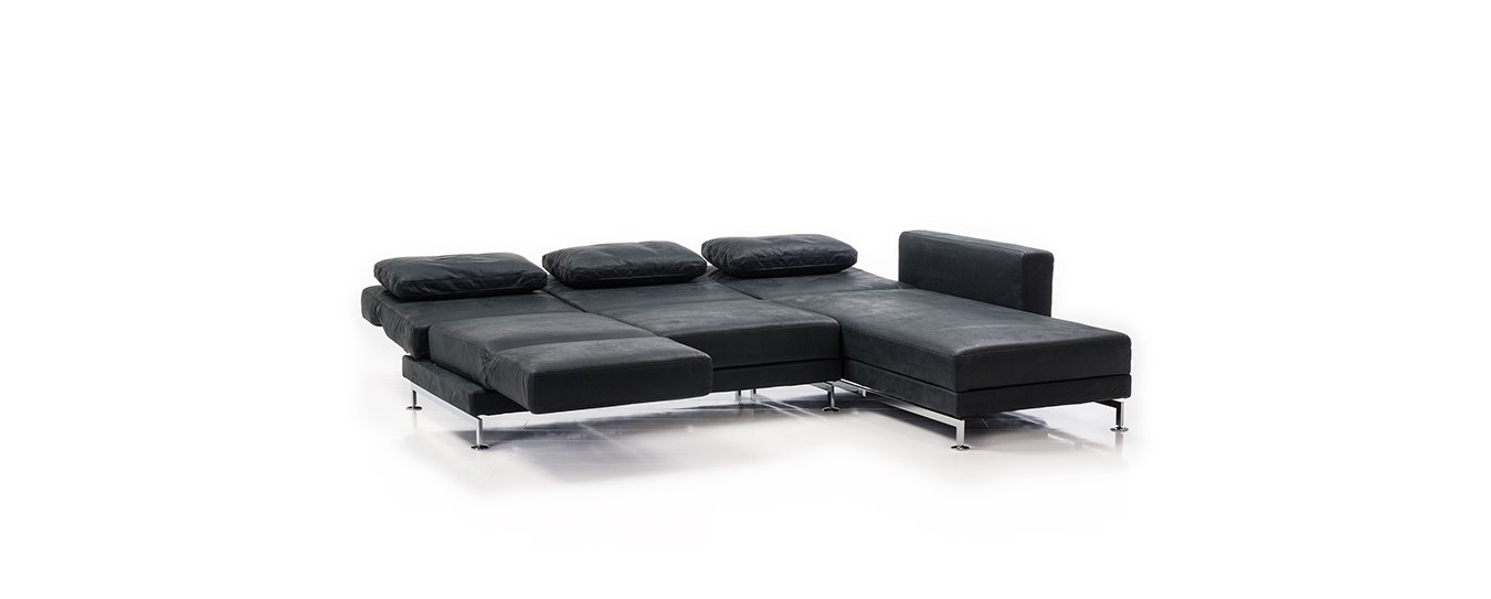 Hier sehen Sie die Moule medium Eckgruppe von Brühl in Leder. Brühl Moule medium Ecksofa Funktionssofa Schlafsofa