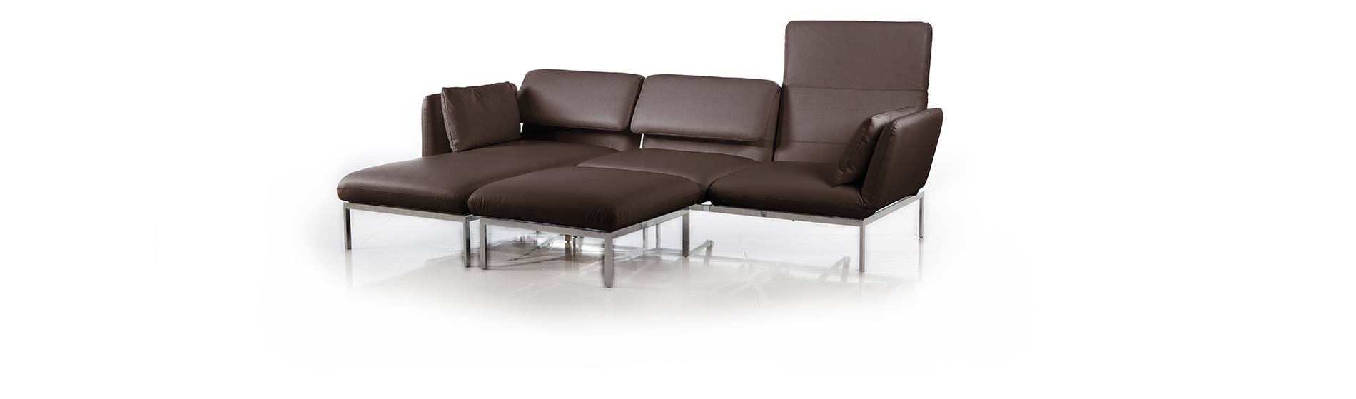Das Brühl Ecksofa Roro in Leder mit Hocker. Roro medium Bruehl Ecksofa Leder Hocker