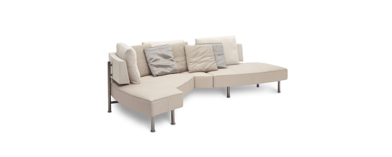 Das Sofa Wing von Jori verwandelbar zum Ecksofa, Schlafsofa und zur Doppelliege. Sofa JORI Ecksofa Wing Schlafsofa Leder Metallfuesse