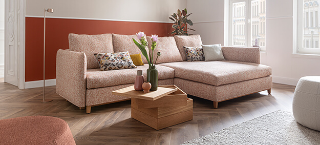 Ecksofa Good Life mit Schlaffunktion von Signet mit breiten Chaiselongue. ecksofa mit schlaffunktion good life signet