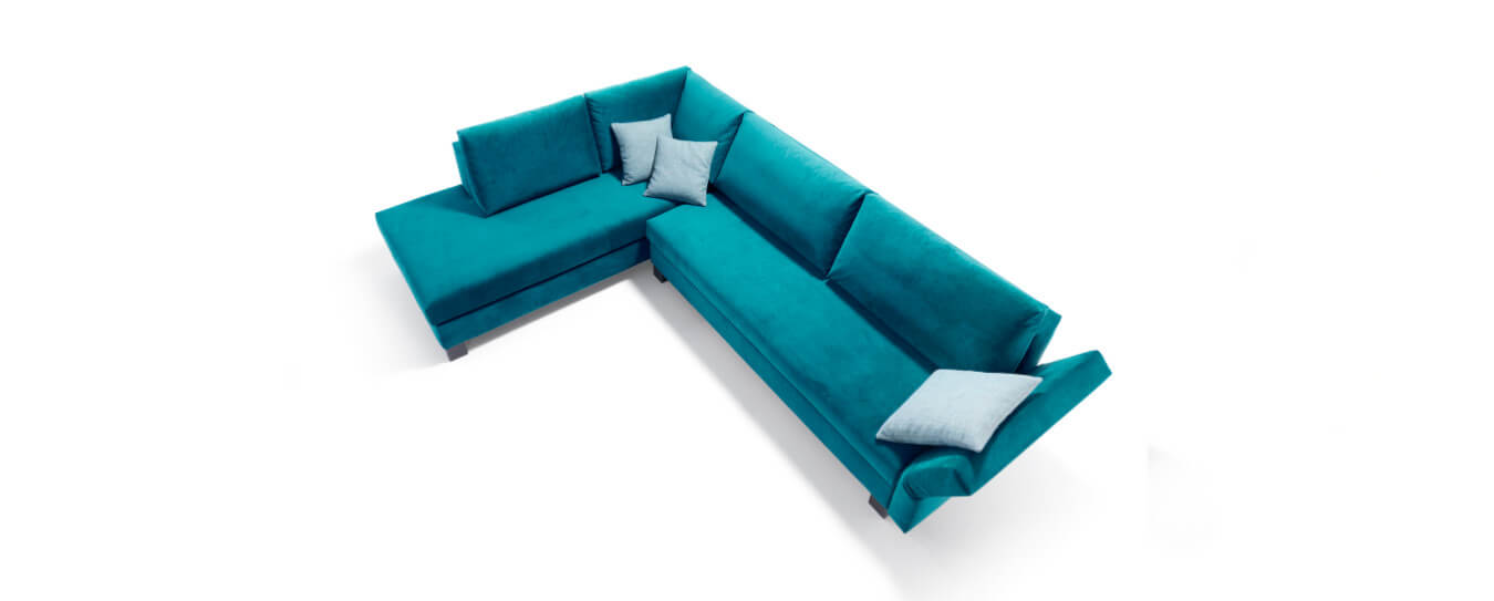 Good Life Ecksofa mit Schlafsofa bestehend aus Open End 180 und Schlafsofa 200 und einem Velourbezug. Ecksofa Good Life Schlafsofa Open End Velour