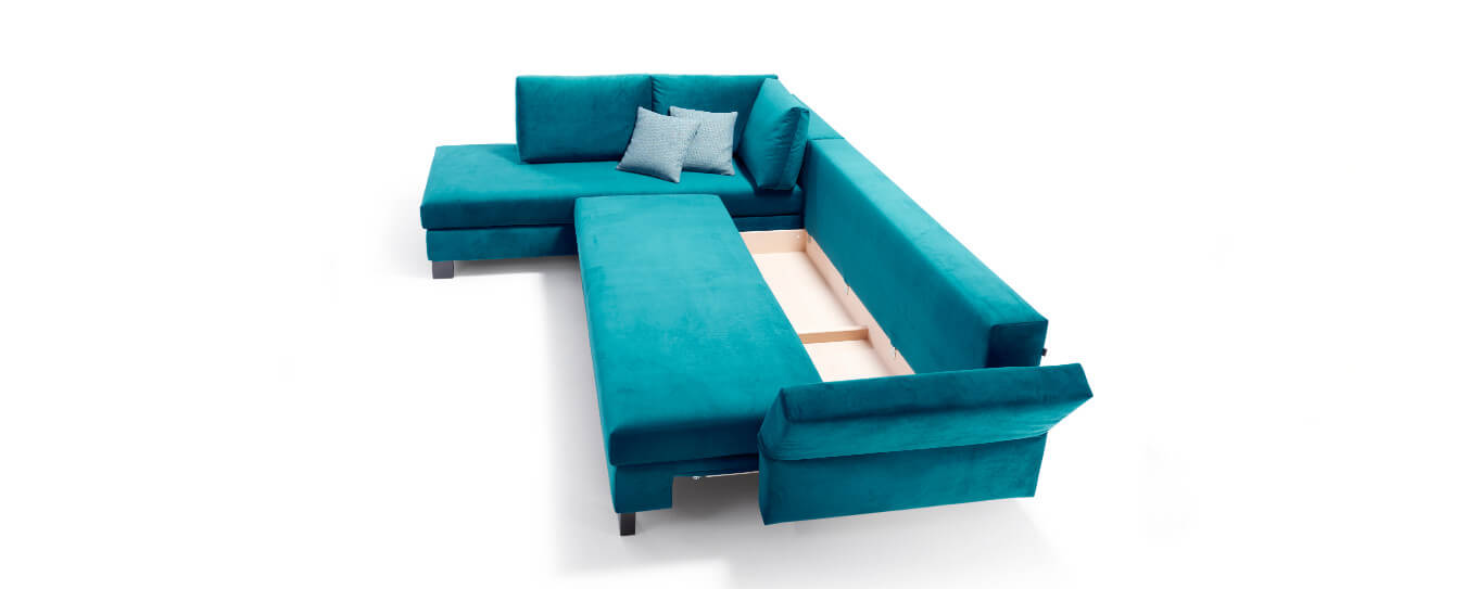 Bettkasten des Ecksofas Good Life von Signet mit Schlafsofa. Bettkasten Ecksofa Schlafsofa Signet Good Life