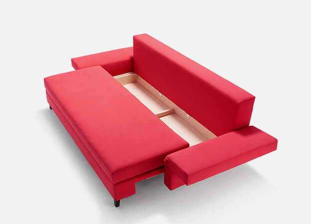Das Schlafsofa Good Life von Signet, fast komplett verwandelt mit Bettkasten. Schlafsofa Sofa Good Life Signet Bettkasten