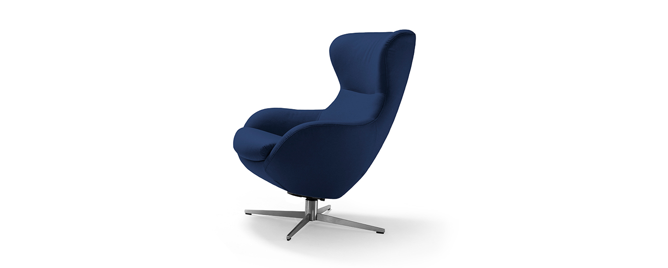 Sessel Jester von Signet im Filzstoff Lana, Farbe blau. Sessel Jester Signet Stoff Lana blau