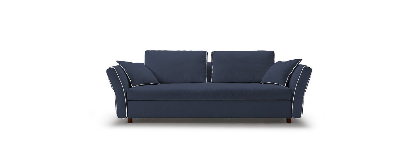 Hier sehen Sie das Schlafsofa Levi von Signet im dem Stoff Solero Farbe Blau. Signet Levi Schlafsofa Solero Blau