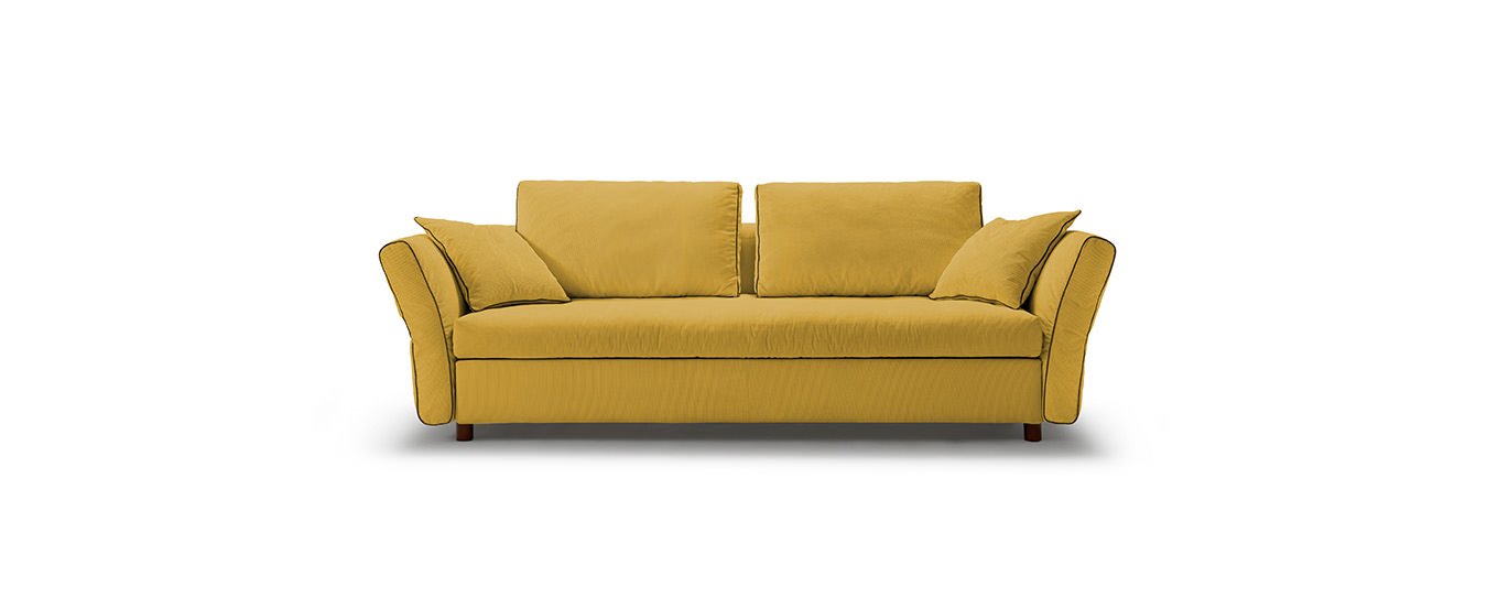 Hier sehen Sie das Schlafsofa Levi von Signet im dem Stoff Solero Farbe Mais. Signet Levi Schlafsofa Solero Mais