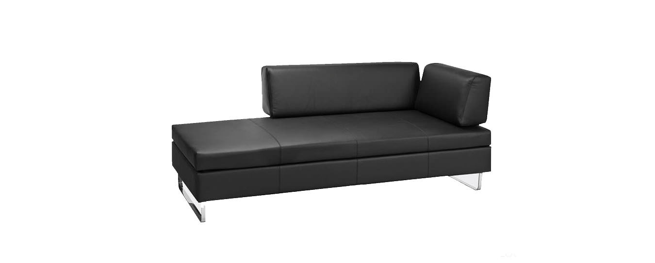 Das Swiss Plus Schlafsofa Doppio aus der Bed for Living Serie mit schwarzen Leder. Schlafsofa Doppio Swiss Plus Bed for Living Schwarzes Leder Metallkufen 2 Rückenkissen