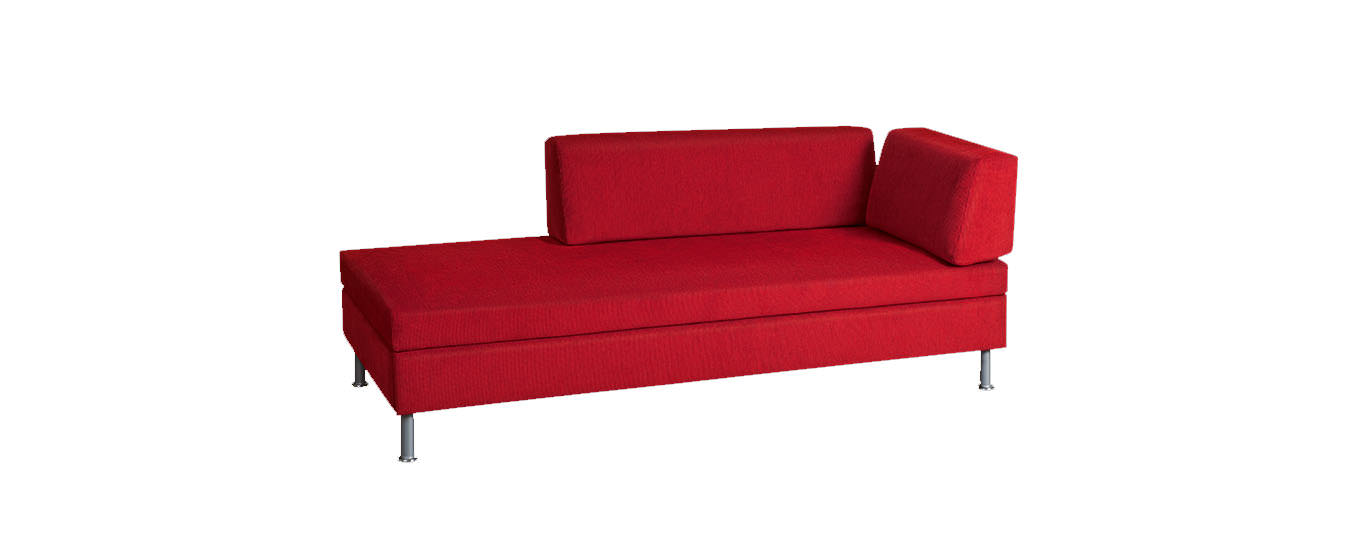 Das Swiss Plus Doppio Schlafsofa aus Bed for Living Serie mit roten Stoff. Doppio Schlafsofa Swiss Plus Bed for Living Roter Stoff Metallfuesse
